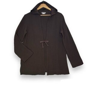 Soft Surroundings Womens‎ Medium Brown Hooded Crinkled Cardigan Tie Front